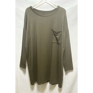 Eileen Fisher Womens XL Long Sleeve Tunic Fleece Lined Tunic Tencel Green Top